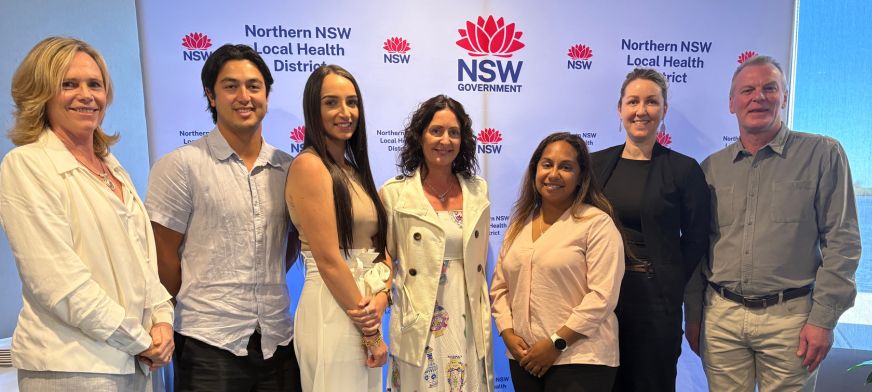 Winners from the NNSWLHD Nurses and Midwives Excellence Awards are, from left: Sarah Hendrikse, Tommy Mull-Mathers, Shanette Lowe, Shania Carter, Nikkita Johnson, Jenae O’Sullivan and Nigel Watts.